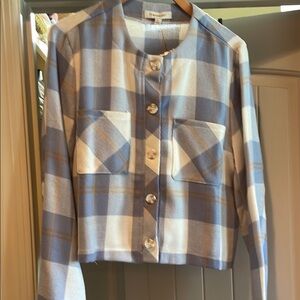Blue and White Plaid Button-Up Jacket